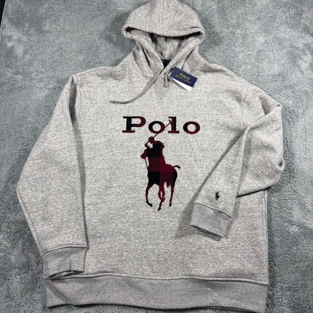 NWT Polo Ralph Lauren Big‎ Pony Buffalo Check Plaid Embroidered Hoodie - 2XB